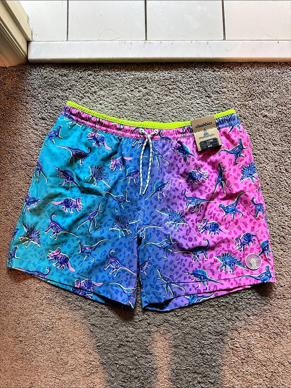 Chubbies The Dinosourin' 5.5" Swim Trunks Blue & Pink XL